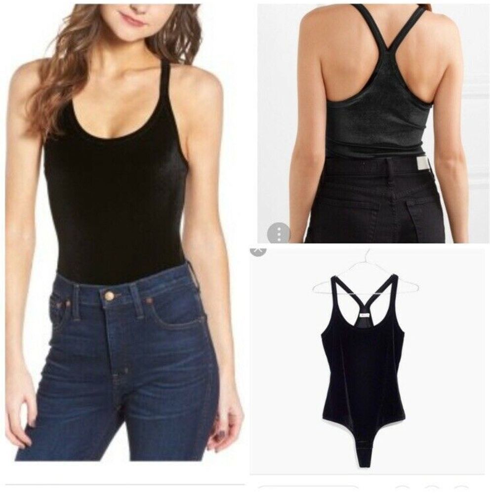 Madewell Black Velvet Velour Bodysuit Sz XL Tank